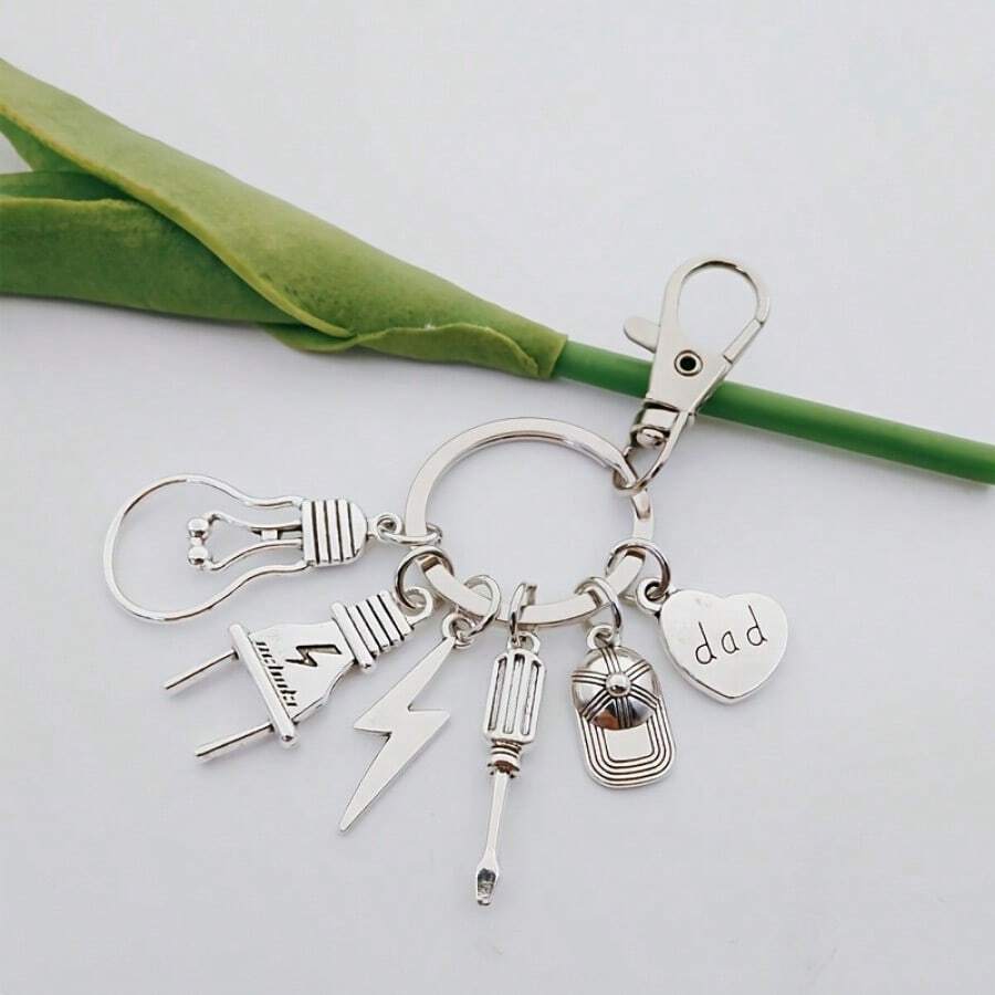 Father's Day Gift - Electrician Themed Keychain, Alloy Handmade Keychain With Light Bulb, Screwdriver, Plug Pendant, Suitable For Dad, With Silver Casual Style Accessories Car Accessories Bag Charm Backpack For School