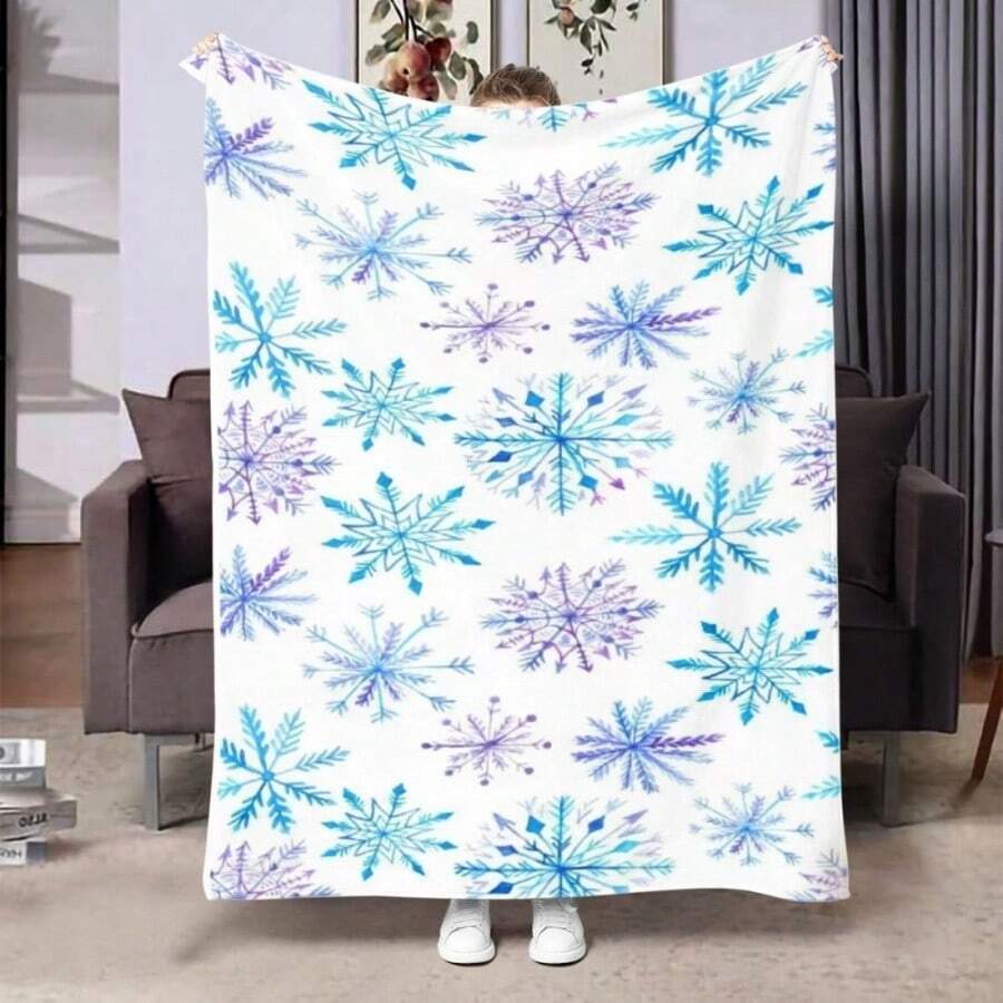 Weihnachtsschneeflocken-Muster Überwurf Decke - weich & bequem Flanell Fleece, gestrickter Polyesterstoff, digitaler Muster, moderner Stil, geeignet für Bett, Sofa, Sessel, Wohnzimmer Dekoration, ganzjährig