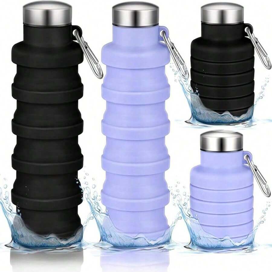 1 pièce Gourde pliable, Gourde pliable en silicone réutilisable, légère et étanche, convient pour les voyages, la gym, le camping, la randonnée, gourde de sport portable et étanche avec boucle de randonnée