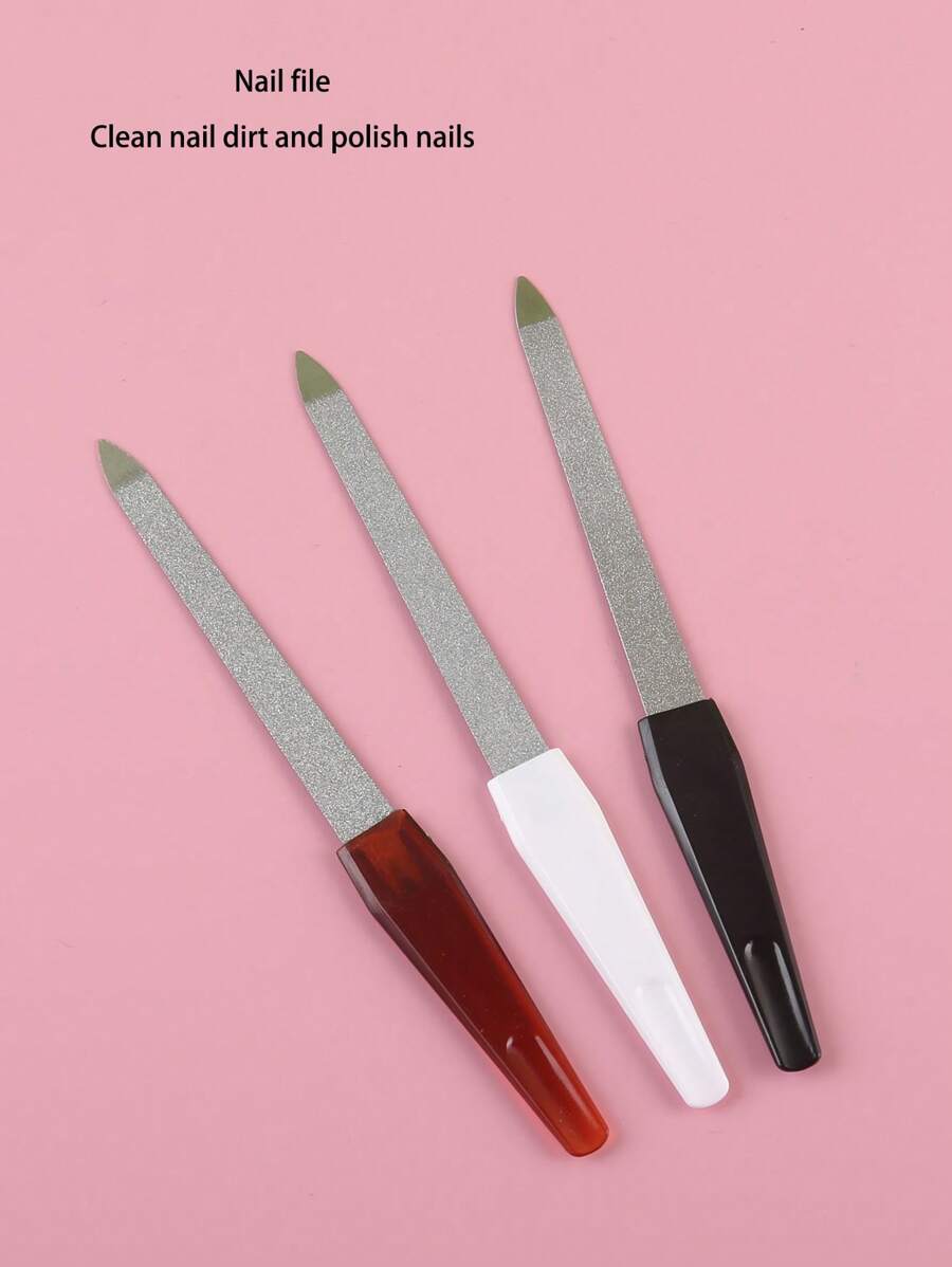 3 pièces de limes à ongles avec manche en plastique pointu, outils de polissage et de façonnage des ongles des doigts et des orteils, couleurs assorties