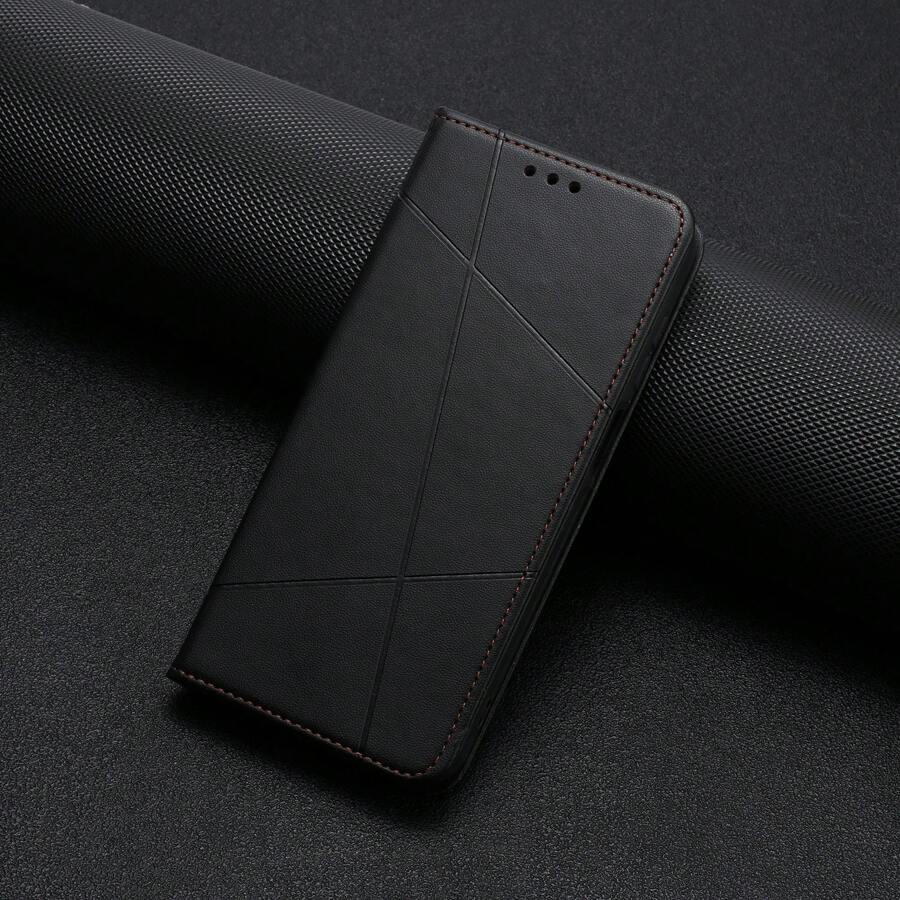 Funda con tapa para teléfono con patrón de color bloque para Galaxy, Redmi, Honor, Oppo, con cierre magnético y base plegable
