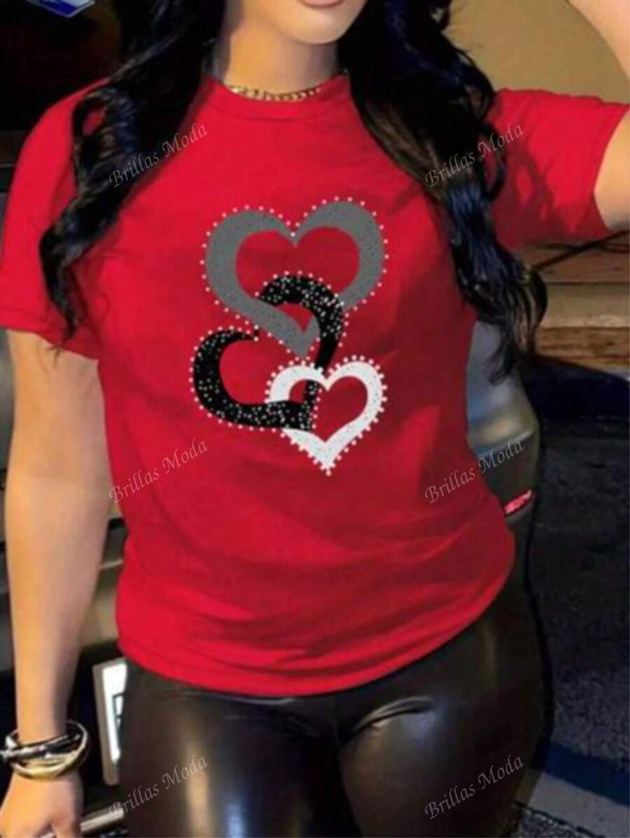 Blusa casual de manga corta con estampado corazón a corazón para damas en verano