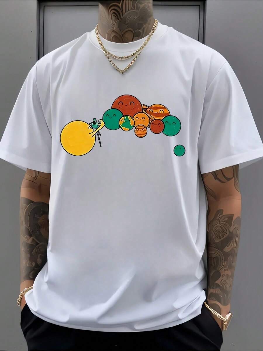 T-shirt estiva Sweet Planet, t-shirt da uomo con scollo tondo, 220 g/m², per l'estate, in puro cotone, maniche corte (1 pezzo)