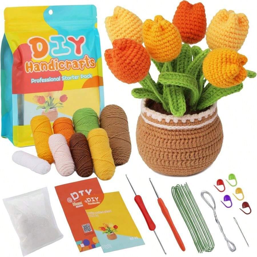 Conokata Crochet Kit For Beginners Adults And Kids Knitting Flower And Plant For Starter Lovers Learn How To With Step-By-Step Video Tutorial For DIY Kits