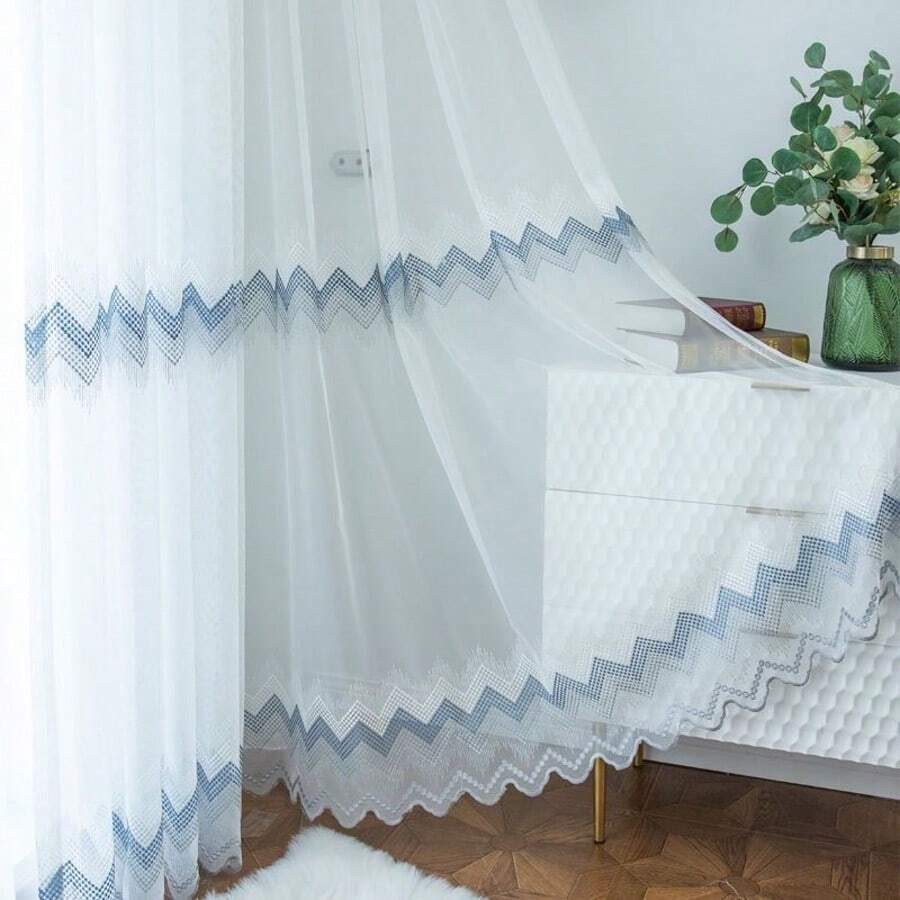 1 Peça Cortina Transparente Simples e Elegante com Bordado em W
