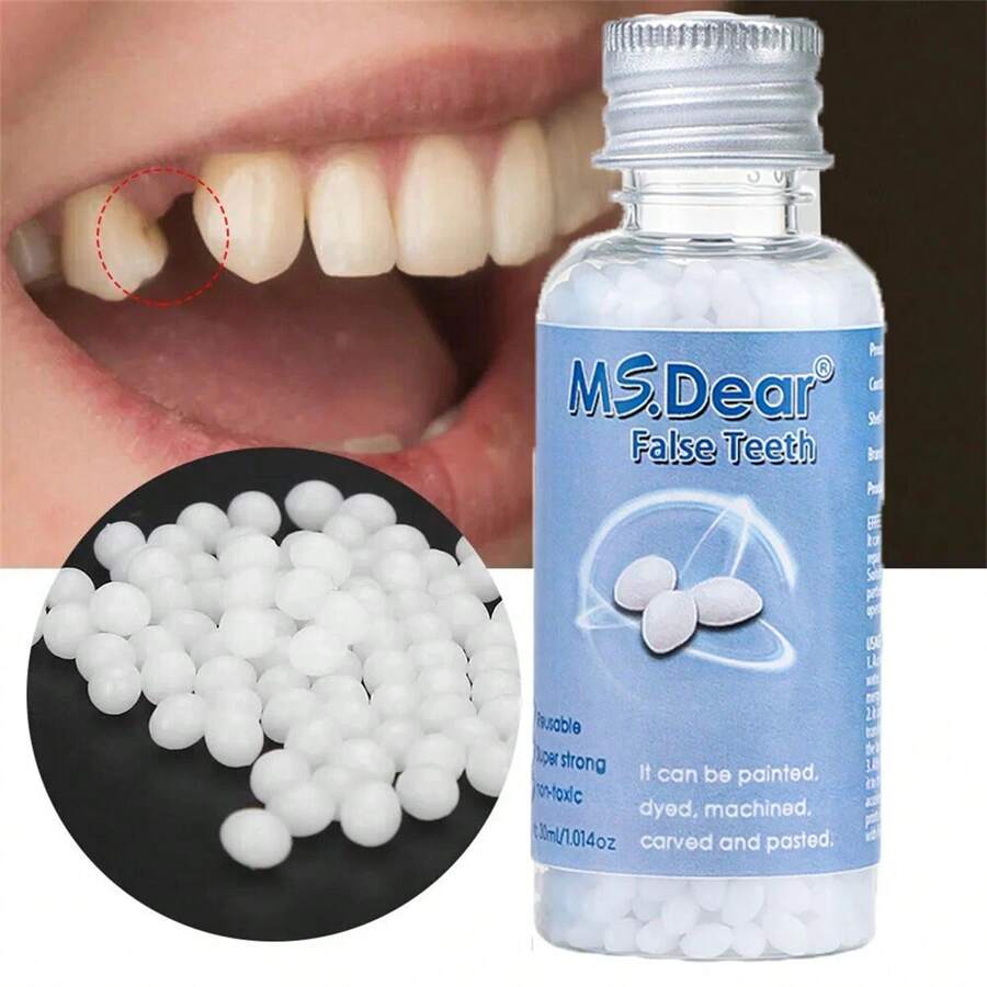 Conjunto de 1 peça de dentes postiços de terror "faça você mesmo" (apenas para fantasia) para brincadeiras de faz de conta em festas. Pastilhas moldáveis para dentes postiços, contas adesivas para preenchimento de espaços, decoração de dentes reutilizável e personalizável para o Halloween.