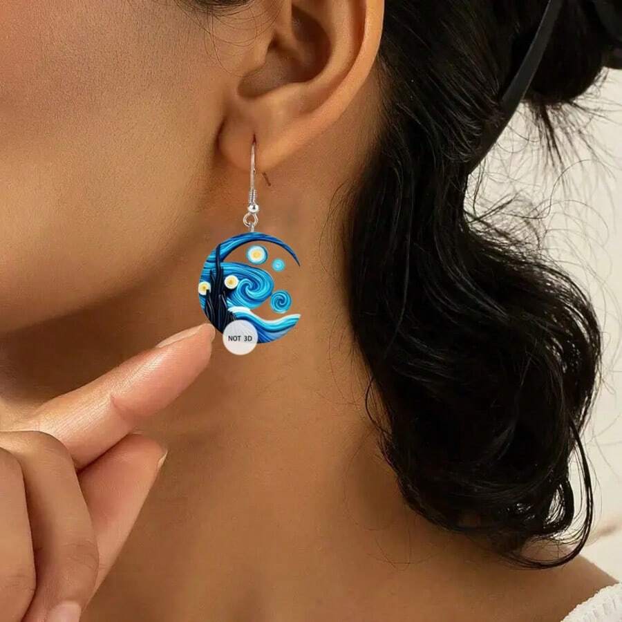 1 Paar Mode Acryl Ölgemälde Stil Ohrringe, geeignet für den täglichen Gebrauch von Frauen (keine Vorder- oder Rückseite, Schutzfolie kann abgezogen werden)