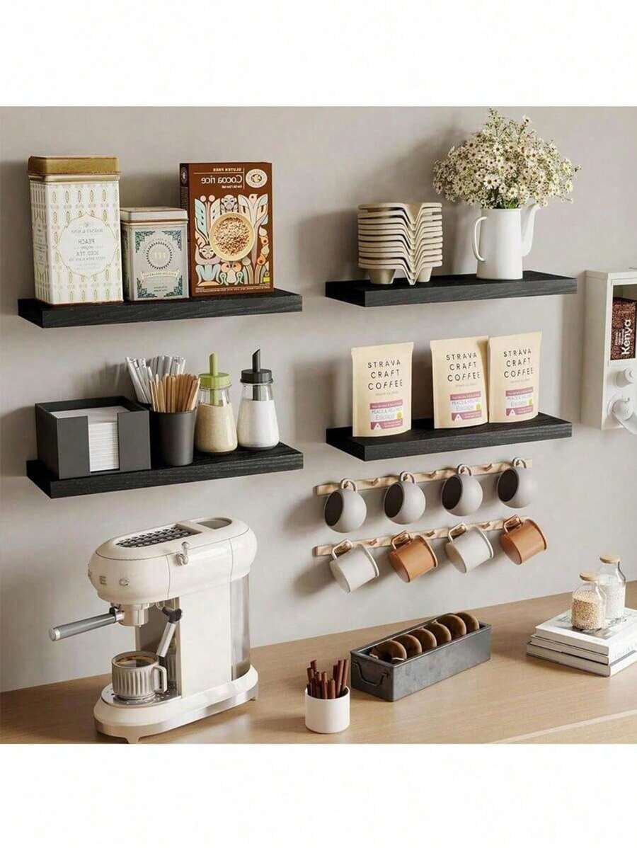 2 Pcs Floating Shelves Wood Wall Mounted Shelf Picture Ledge Display Racks Spice Racks Decorative Wall Shelves For Bedroom Living Room Kitchen Home Office