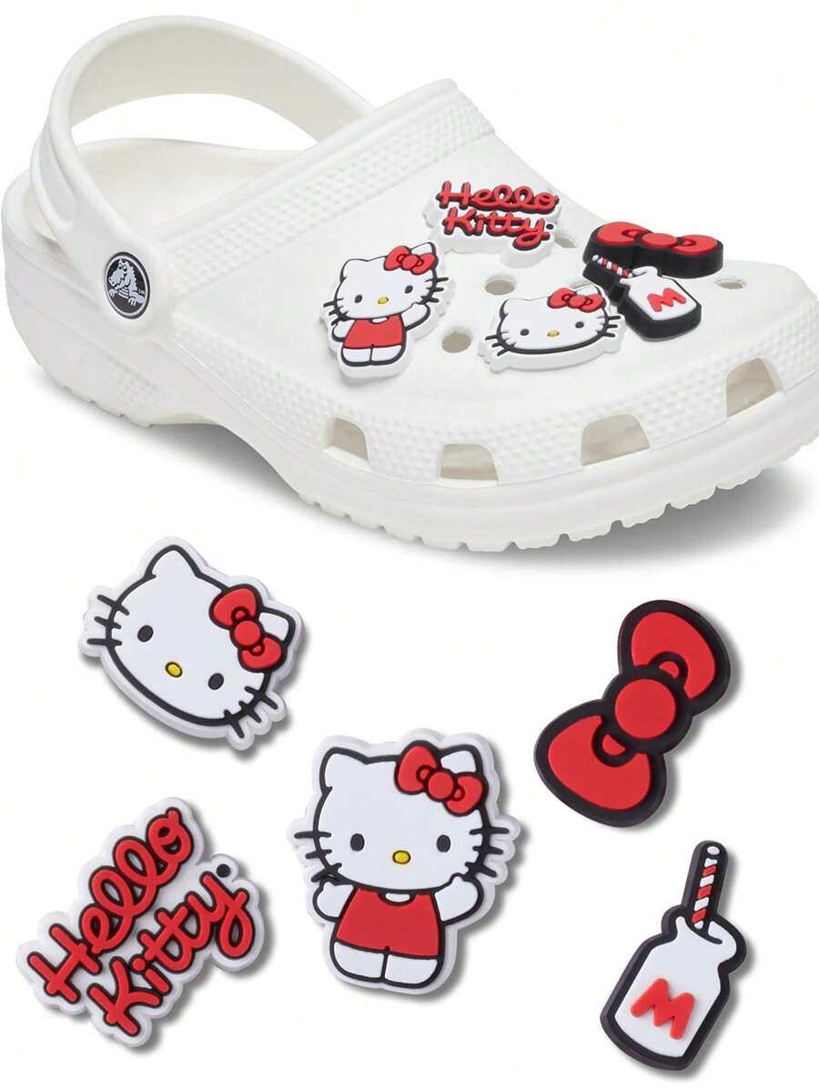 Sanrio 5pcs Cute Cartoon KT Cat Hole Shoe Charms, Travel & Beach Shoes Decor Accessories, Fun DIY Decoration