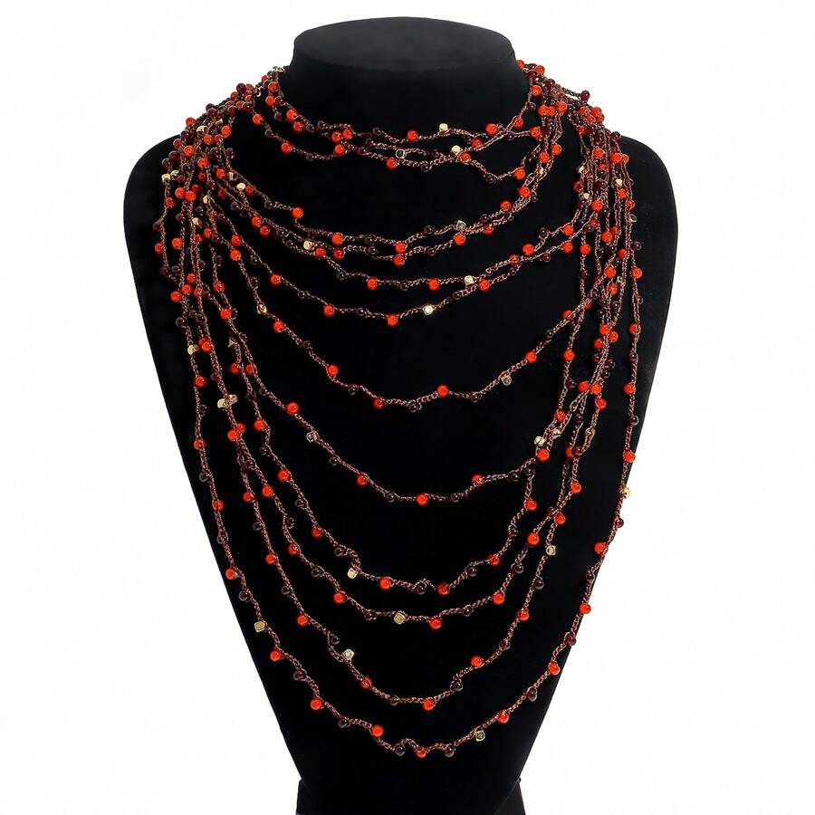 1 Stück asymmetrische mehrschichtige Kette mit Perlenanhänger, modischer, eleganter mehrschichtiger Halskette, geeignet für Frauen zum Ausgehen