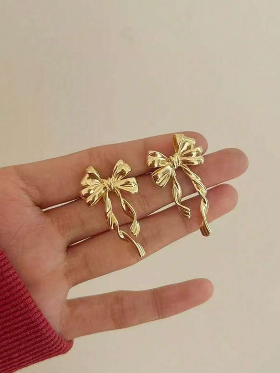 1 Paar zarte, petite, luxuriöse Schleifendesign Ohrringe, Damen Ohrclips Accessoires