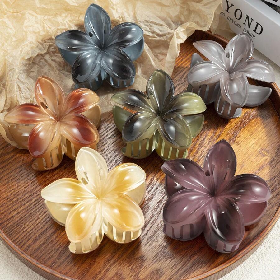 3pcs/6pcs New Colorful Plumeria Hair Clips, Retro Floral Side Grab, Half Grab, Ponytail Claw Hair Accessories For Women Hair Jaw Clip Hair Clamps Hair Clutch Hair Catcher Clip
