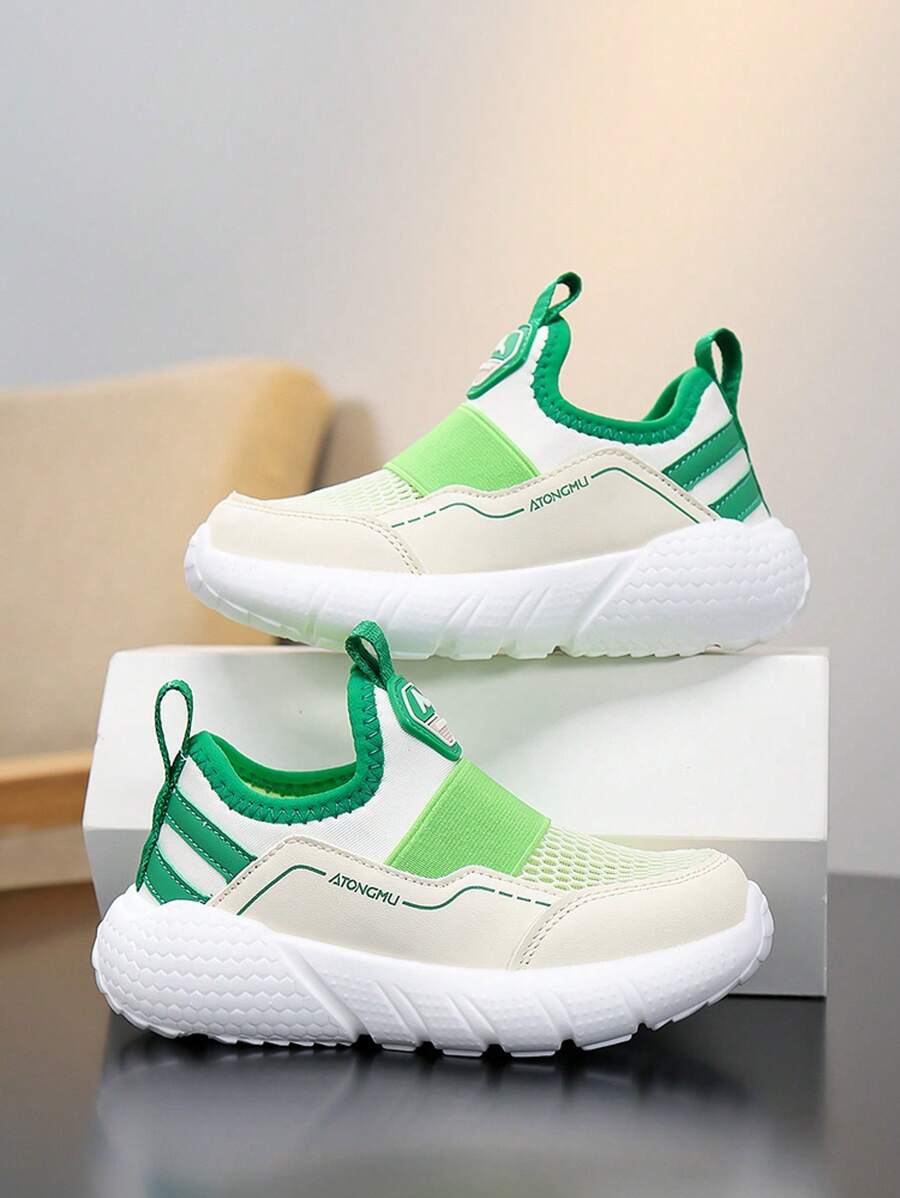 1 Pair Girls Spring/Summer Low-Top One-Push Slip-On Sports Shoes, Single-Layer Mesh Elastic Upper, Easy On/Off, Macaron Bright Colors, Non-Slip Outsole, Soft & Comfortable, Fashionable & Cute, Suitable For Daily, Outdoor, Travel, Sports