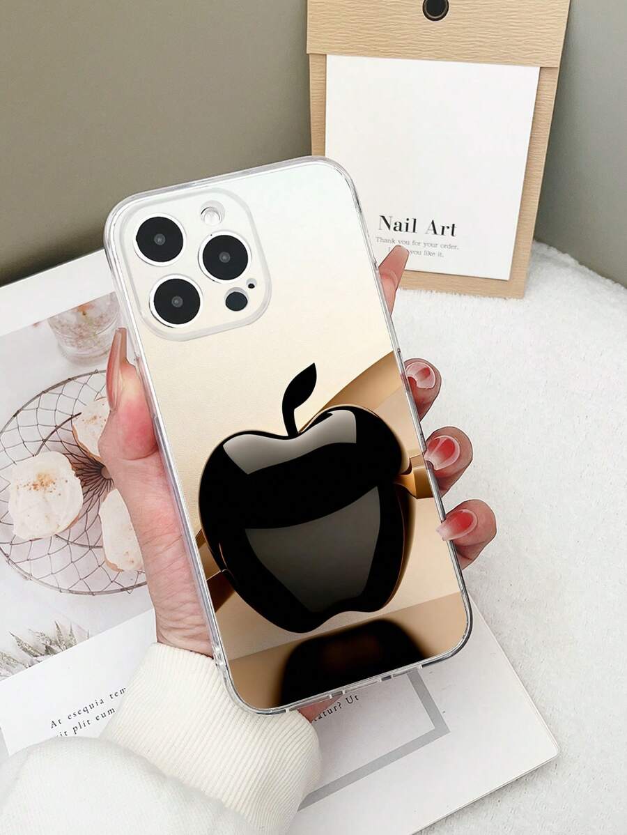 1 pieza Funda de teléfono 3D de TPU transparente y resistente a golpes con diseño de manzana negra pintada a color compatible con iPhone 15/15Pro/15Plus/15ProMax/16/16Pro/16Plus/16ProMax, Galaxy S23 Ultra/A14/A24, Redmi Note12Pro, Pixel 8/8Pro