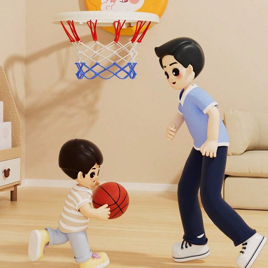 Kids Cartoon Animal Basketball Stand Set, Includes Mini Ball And Pump - Wall Mounted, Indoor & Outdoor Use, Suitable For Boys And Girls