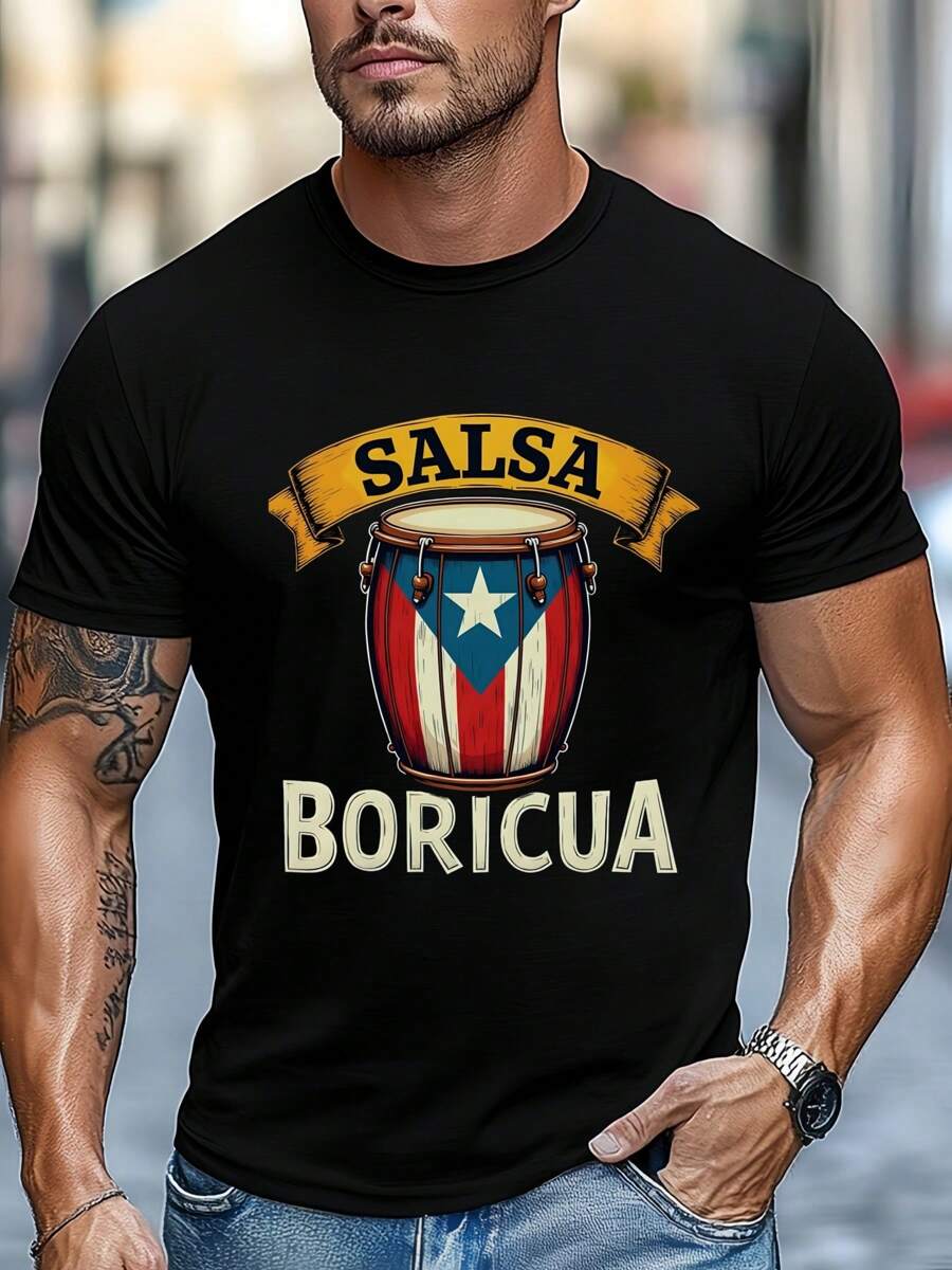 Musica Salsa Portoricana (T-Shirt), T-shirt girocollo da uomo, 220 g/m², estiva, in puro cotone, manica corta (1 pezzo)