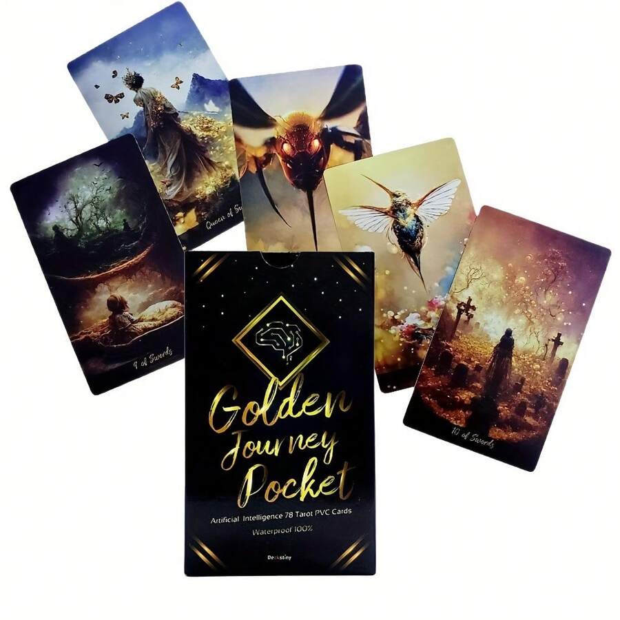 4,75" X 2,75"/12,06 cm X 6,99 cm Karty Tarota Golden Journey z książeczką, gra wróżbiarska, karta wróżbiarska