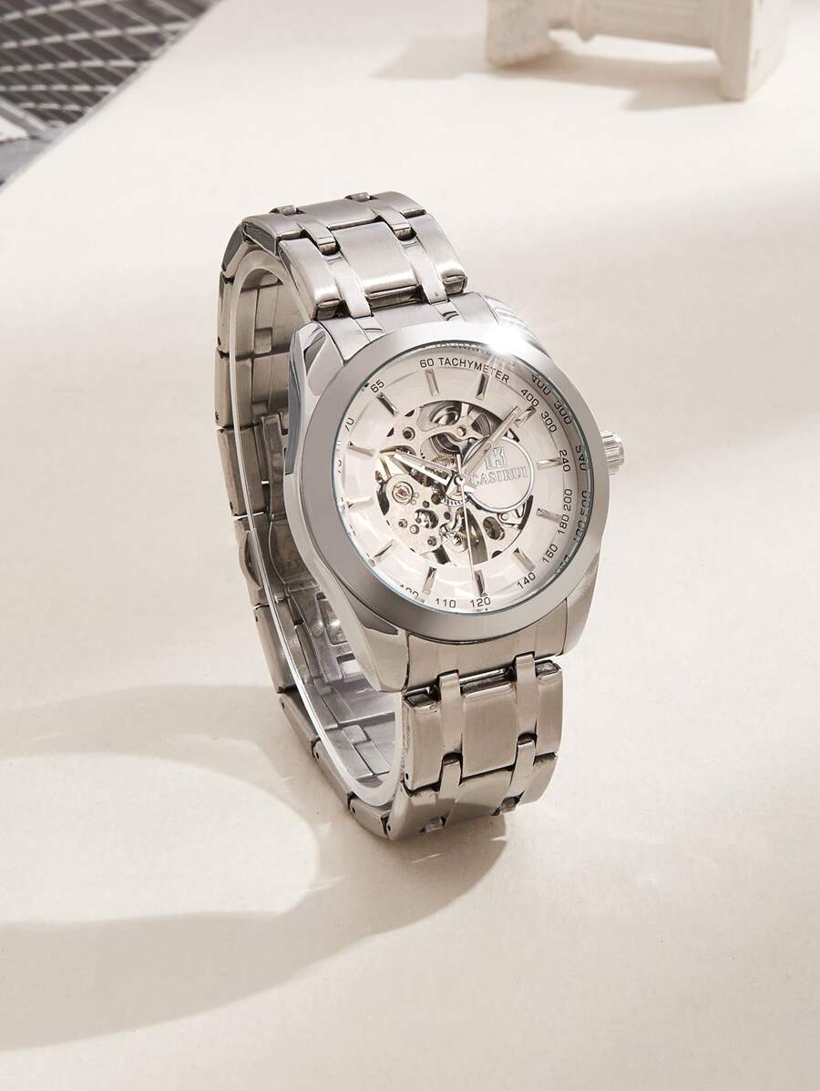 CASIRUI 1pc Automatic Mechanical Stainless Steel Watch Band Men's Watch, Luxurious CASIRUI