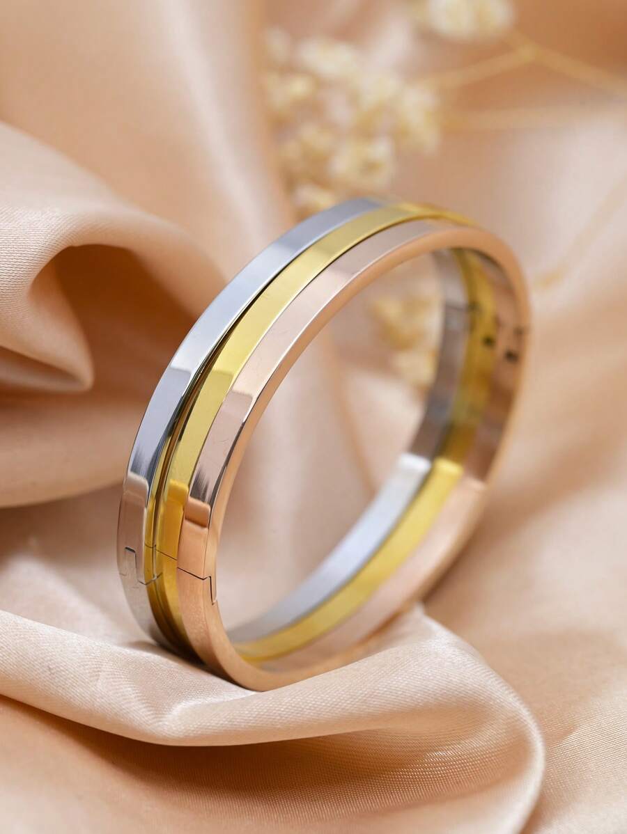 1 Set Fashionable 3-Color Polished Stainless Steel Bangle Bracelet, Women's Jewelry Accessory For Holiday, Birthday, Date, Party, Wedding, Travel, Everyday Matching