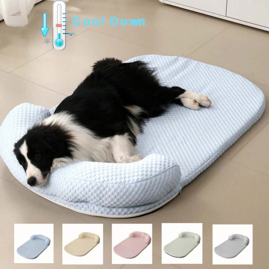 Breathable Spring Summer Cooling Large Dog Bed Ati-Slip Bed With Pillow Silk Fabric Dog Bed Small Dog Cushion Pet