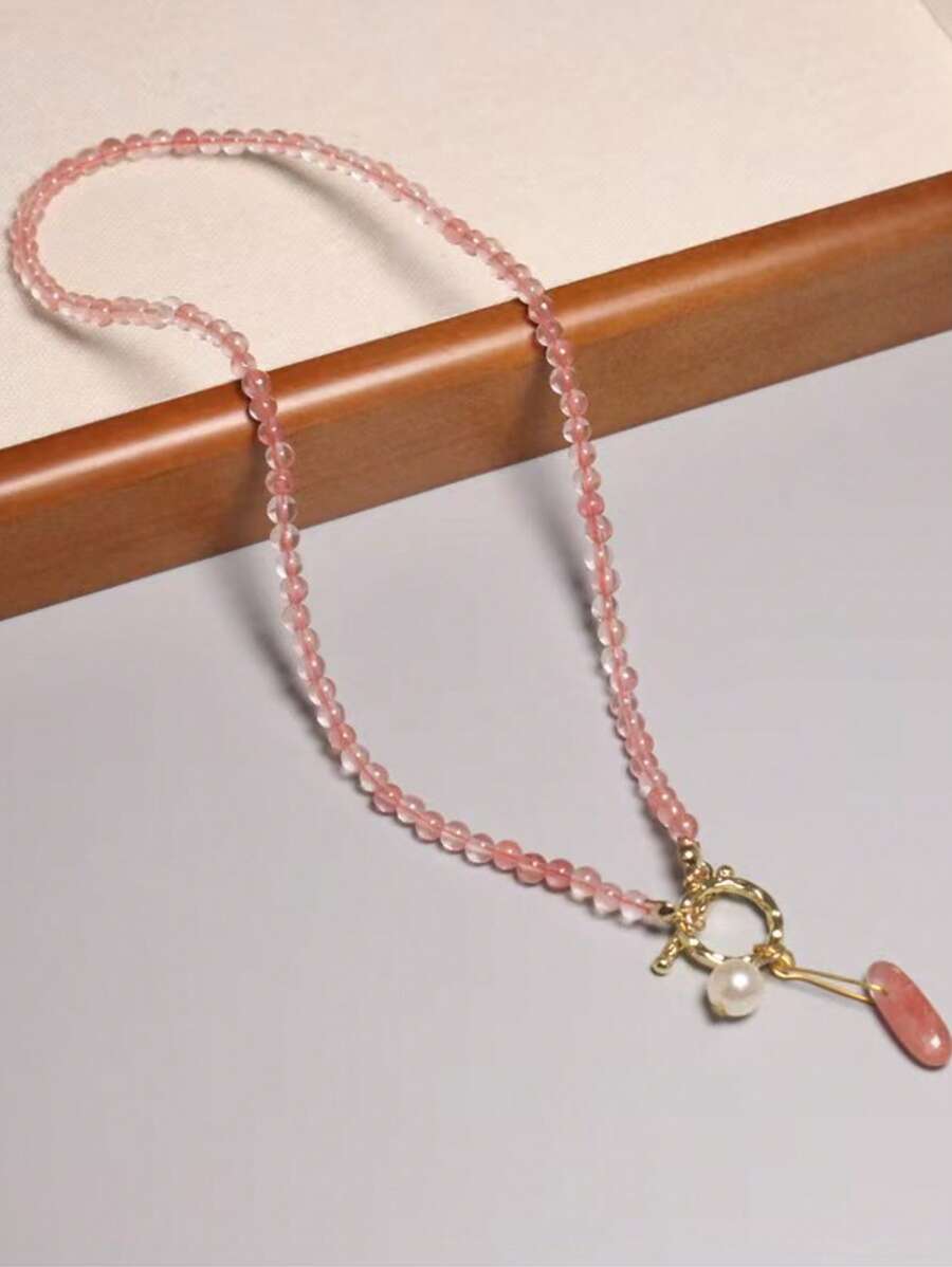 1 pièce Collier de perles en cristal de pierre naturelle, collier de perles mode pastèque rouge, style bohème pour femme