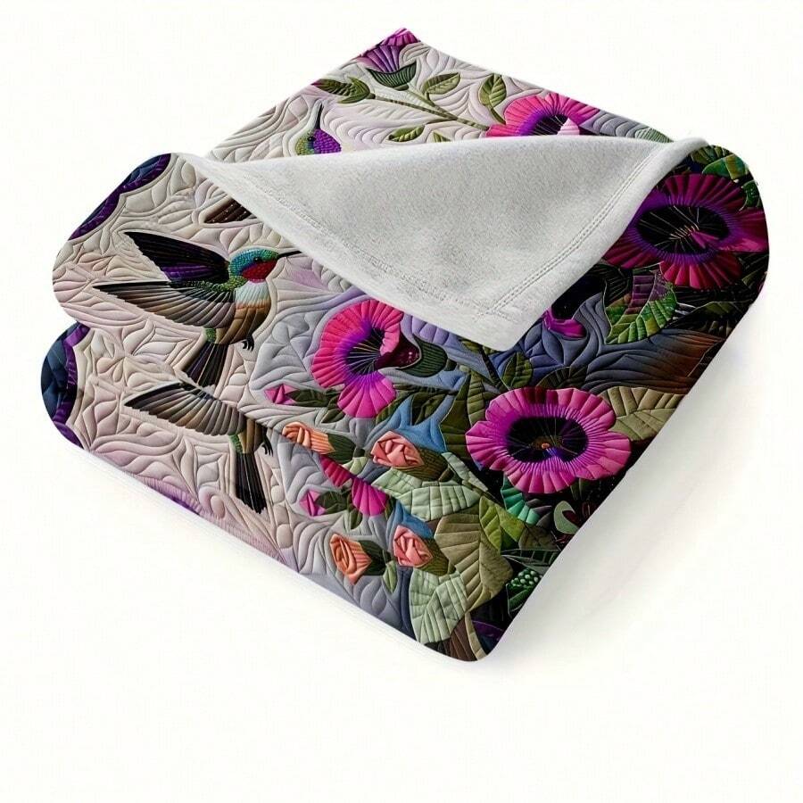 1 Stück vintage Vogel- und Blumenmuster Flanelldecke - weich, leicht, multifunktional, für Sofa, Bett, Reisen, ganzjährige dekorative Geschenke