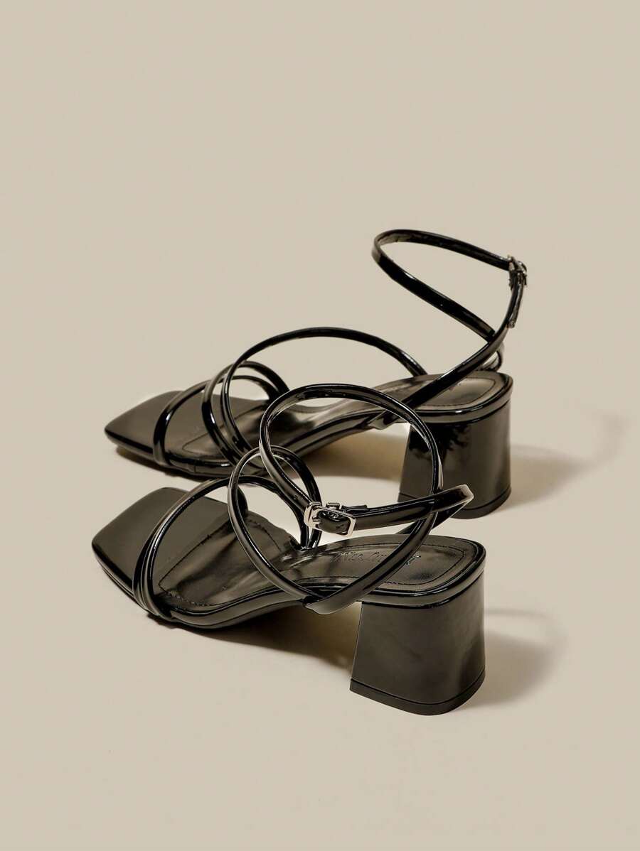 Sandalias de tacón con plataforma y tiras cruzadas en X negro con puntera abierta para mujer, sandalias de tacón alto tipo gladiador con cordones para el verano