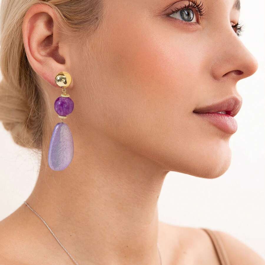 1 Pair Handmade Bohemian Style Resin Water Drop Dangle Earrings For Women, Unique Design & Colors, Irregular