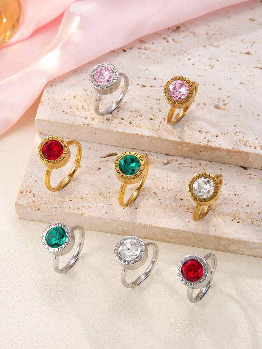 1 pieza Anillo de acero inoxidable chapado en oro de 18k con diamantes para mujer, accesorio elegante y de moda adecuado para uso diario, vacaciones, citas, regalo