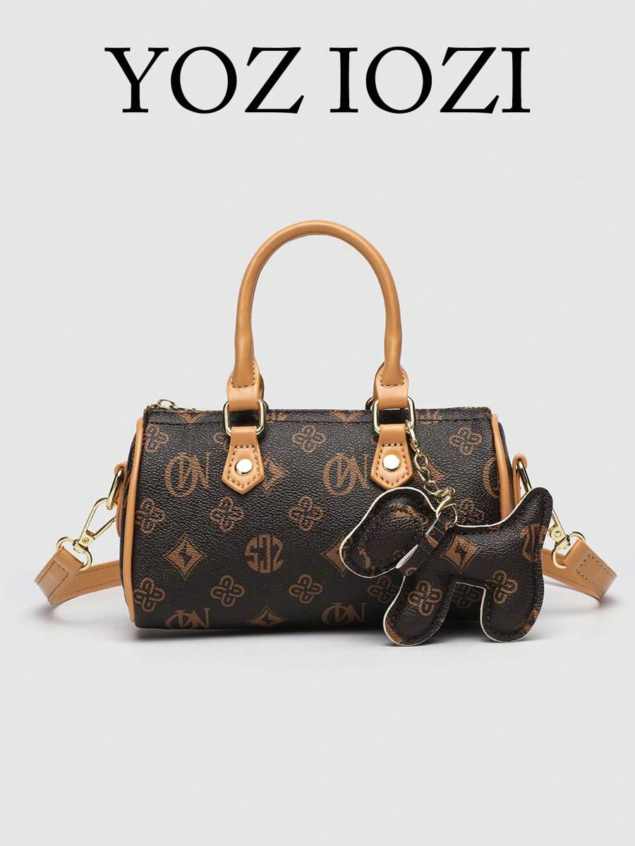 Bolsa de boliche vintage texturizada de lichia PU, bolsa de ombro versátil e moderna para mulheres, para deslocamento, escritório, outono/inverno