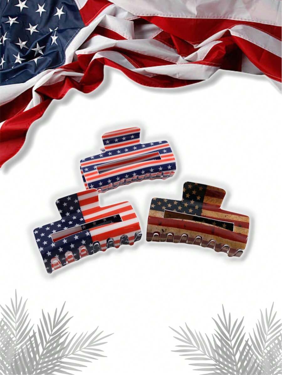 Damen Unabhängigkeitstag Haarklammer mit Hai und amerikanischer Flagge, mit hochwertigem festlichen Rechteck-Hinterkopf-Haarzubehör, geeignet für langes und dickes Haar. Mode Haarzubehör Schönheit Haarklammer Elegante Haarspange Lässig Haarklammer
