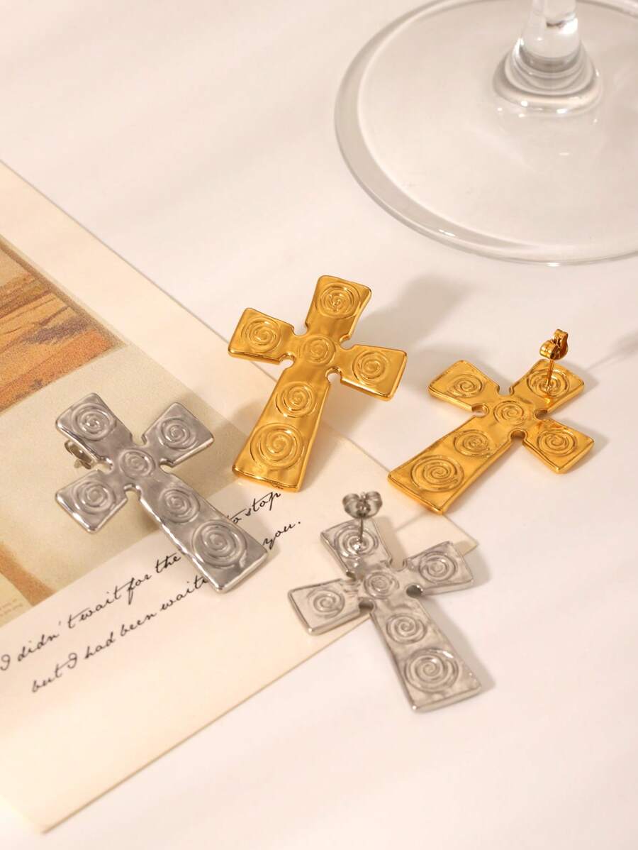 1 Paar Kreuz-Ohrstecker mit Gewinde für Frauen, Edelstahl vergoldet mit 18 Karat, modischer Schmuckzubehör Geschenkartikel