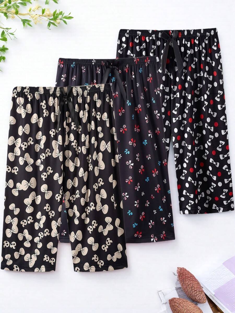 3 Stücke große Größen Lässig Hosen, Caprihosen mit Schmetterling Muster, Sommer Schlafanzug Hosen für Frauen, Short-Hosen im Boho-Stil, Große Größen