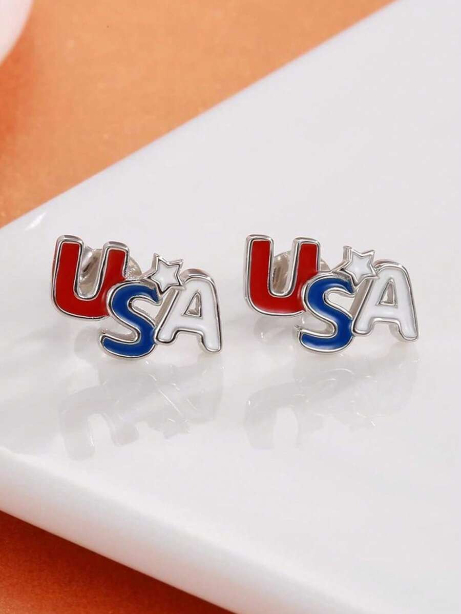 2 pares de pendientes con bandera de EE.UU. y letras, adecuados para usar en días festivos y como regalo
