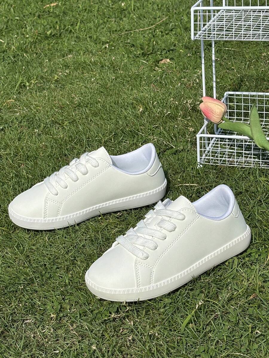 1 Pair Unisex PU Leather Lace-Up Classic Student Sneakers, Thick Non-Slip Durable Soft Bottom Casual Flat Sports Shoes, Suitable For All Seasons