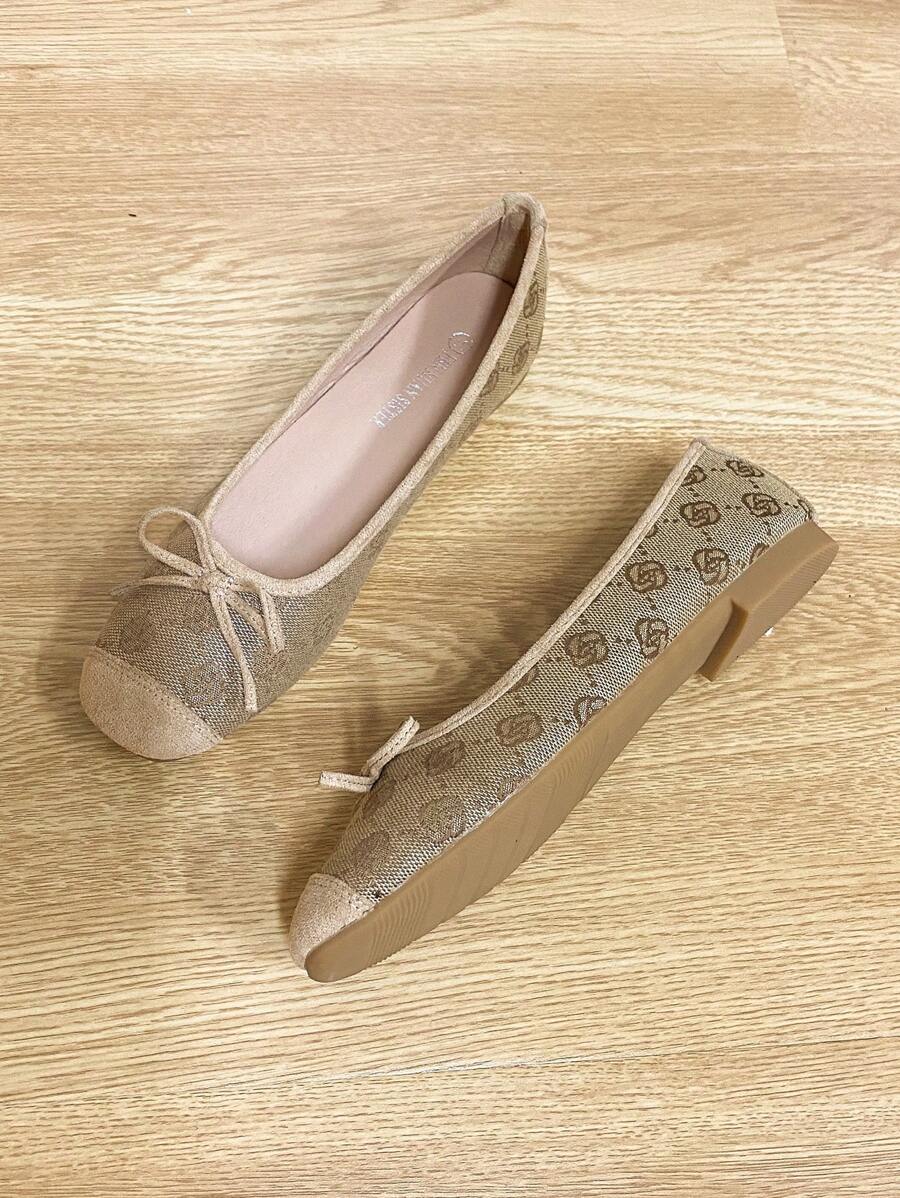 Bailarinas de mujer, zapatos con punta cuadrada de moda, suela blanda deslizante, zapatos planos versátiles, bailarinas con lazo de color flor de durazno para mujeres, talla grande