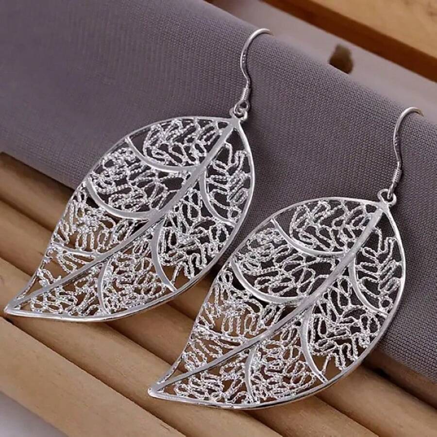 Orecchini in argento sterling 925 di alta qualità, gioielli con ciondoli adorabili a forma di foglia, adatti per donne e spose, gioielli di moda