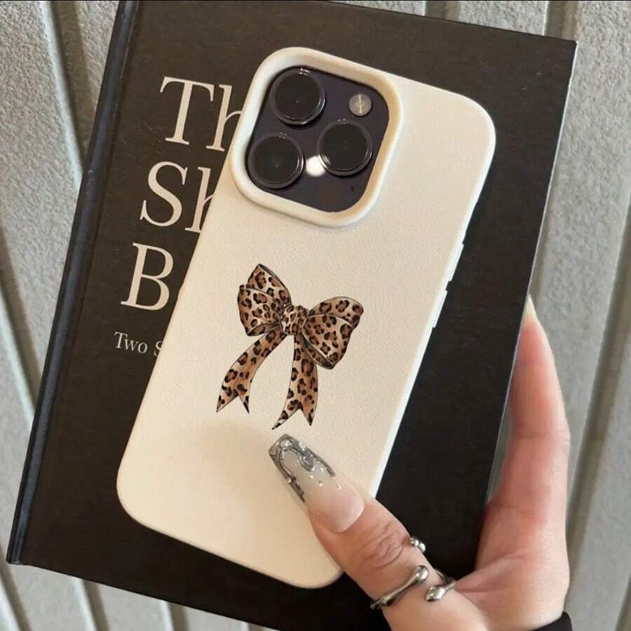 Bow-Knot 1pc TPU Material Elegant Leopard Print Bow Decoration Phone Case, Compatible With IPhone//Redmi