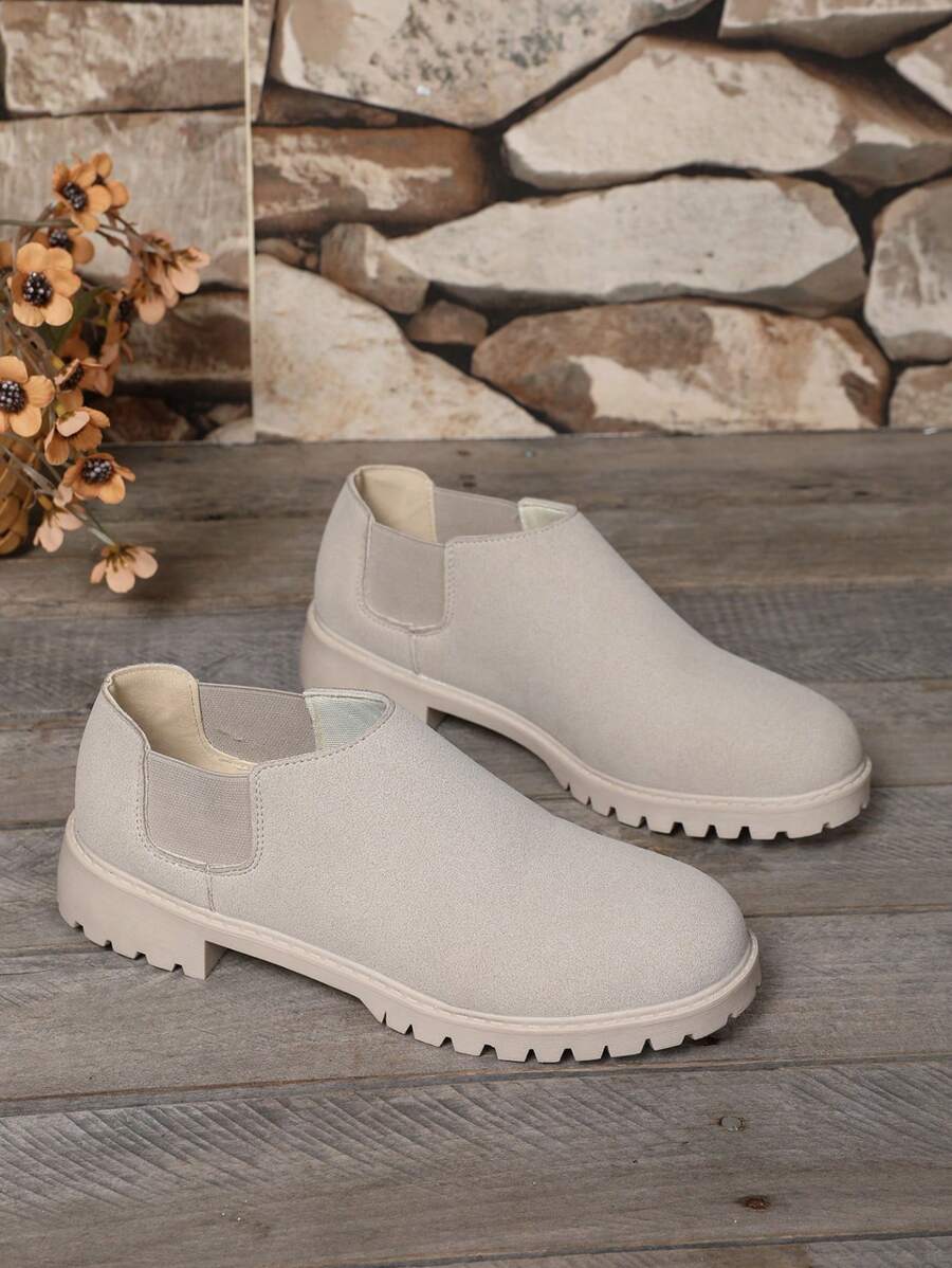 2025 New Arrival 1 Pair Teenage Flat Oxfords, Retro British Style Low-Top Casual Sneakers, Versatile Slip-On Loafers For Students & Daily Wear, Beige Color, Plus Size