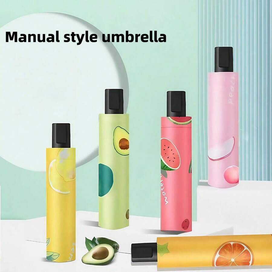 1pc Fruit Pattern Fully Automatic Umbrella, Three-Fold Vinyl Rain And Wind Dual-Purpose Umbrella, Umbrella, Ladies' Umbrella, Folding Creative Cartoon Cute Umbrella, Summer Sun Umbrella, Fresh And Clean Sun Umbrella, Girls' Umbrella, Three-Fold Folding Umbrella