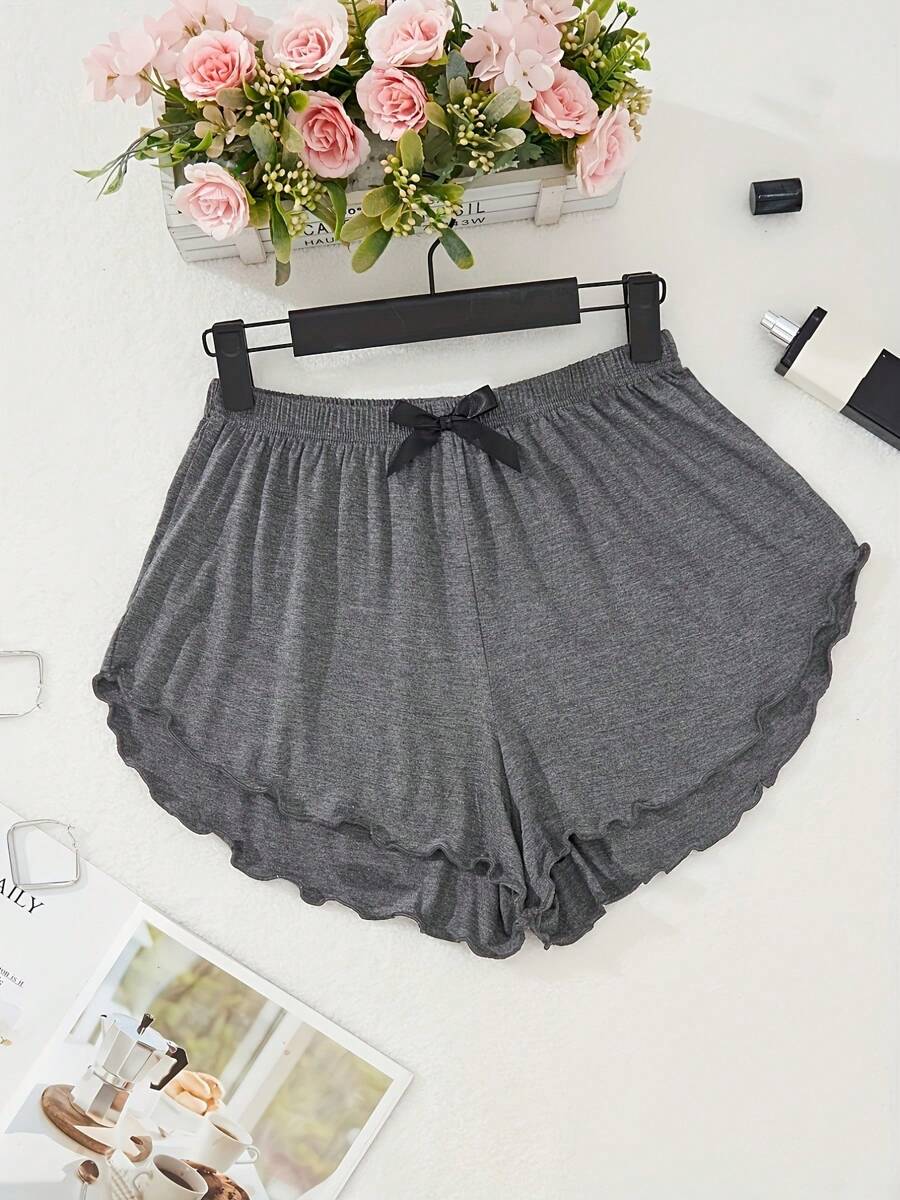 Gray Solid Color Minimalist Shorts Lounge Shorts For Women, Summer Lightweight Sleep Shorts