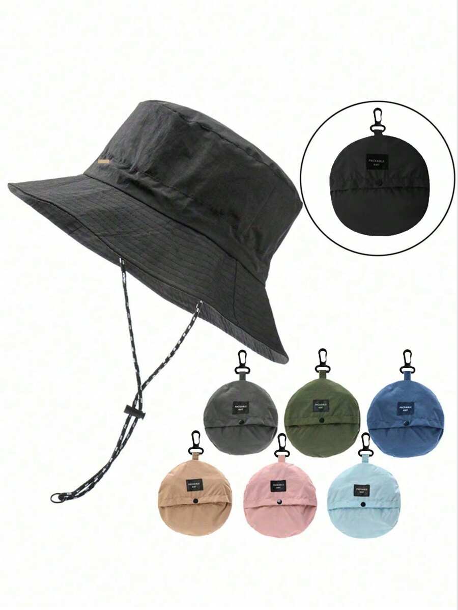 1 pieza Sombrero de cubo plegable de unicolor para mujer, protección solar de moda para exteriores, playa, protección UV