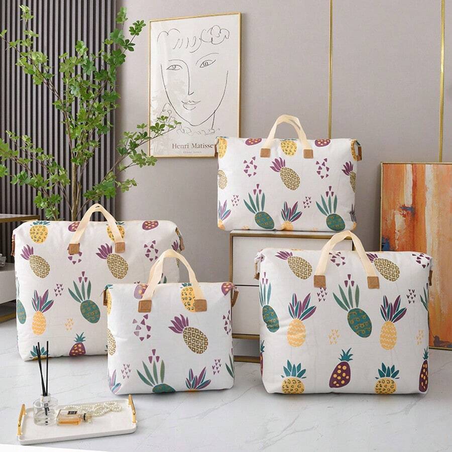 1pc Clothes Storage Travel Bag, Garment Blanket Organizer, Luggage Bag - Newly Upgraded Thicker Anti-Scratch & Anti-Puncture, Wider Reinforced Handle, Foldable Storage, Suitable For Home, Office, Travel, School, Etc. - Random Print Pattern - Print Pattern Placement Is Random