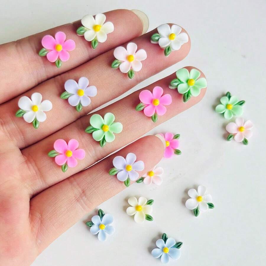 48 Stück lebendige bunt 3D-Harz Blumen und Blatt Dekorationen, glänzende charmante Multifunktions-Basteldekorationen für Scrapbooking, Hochzeiten, Schleifen, Heimdekoration, DIY-Haarspangen, Stirnbänder, Handyhüllen, Schmuckfassungen