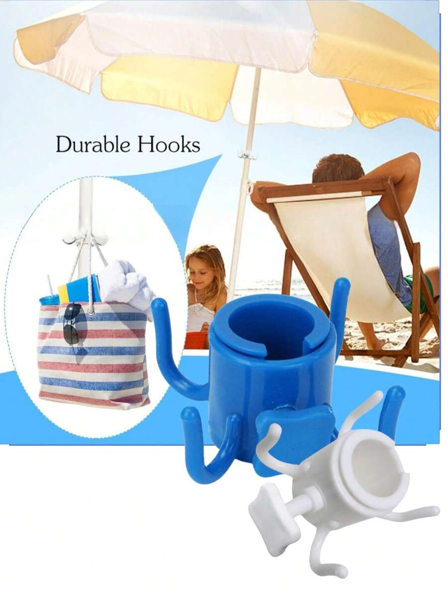 1 pieza Gancho para paraguas de playa para colgar toallas, bolsos, sombreros, Gancho de 4 esquinas para poste medio, Gancho de plástico para paraguas de jardín, Accesorio para carpa, Gancho para carpa