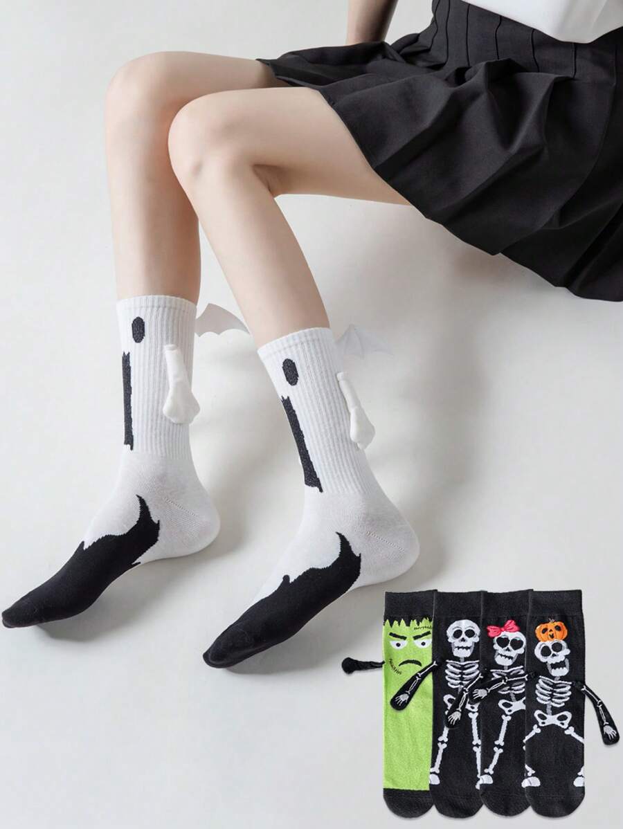 1/2/3/5 Pares de calcetines de media caña del mismo tipo para hombres y mujeres, calcetines de punto con calavera, nuevos calcetines de media caña con cajón magnético, calcetines de Halloween para hombres y mujeres, calcetines para novia, calcetines para parejas