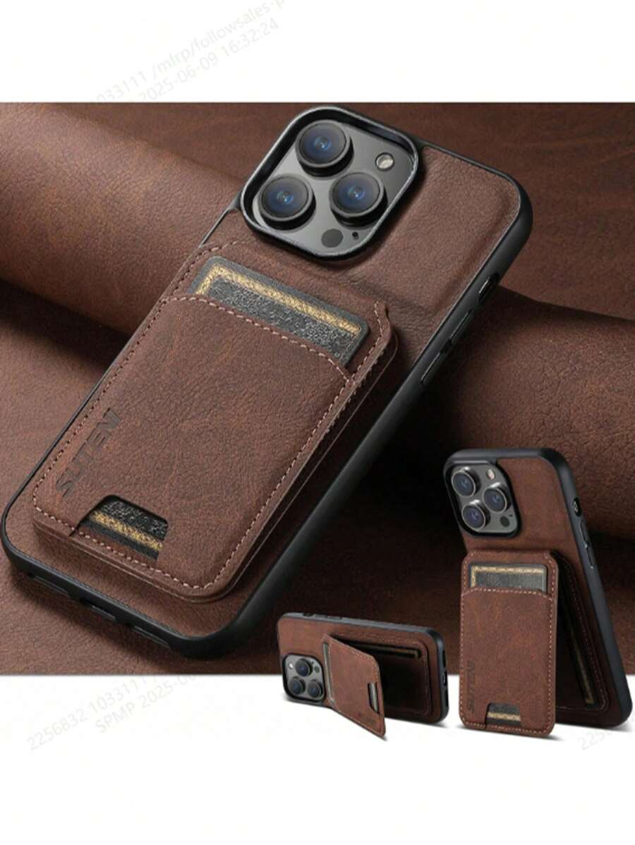 Funda de teléfono con soporte y tarjetero de piel sintética (PU) para 16 Pro Max, 15 Plus, 14, 13, 12, 11, y S25, S24 Ultra, S23, S22, y Pixel 9 Pro XL, 8A, 7 en colores negro, marrón, azul, morado y rosa