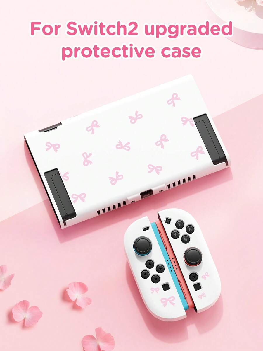 1 Stück rosa Schleifendesign 2. Generation Konsolen Zubehör, Schutzhülle kompatibel mit Switch 2(2025)/Switch NS/Switch OLED, Joy-Con Controller Abdeckung, perfektes Geschenk für Switch Spieler