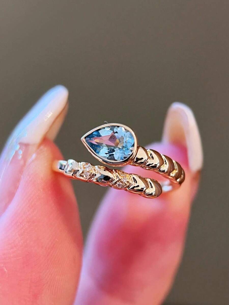 1pc Elegant S925 Sterling Silver Droplet Shaped Open Ring, Suitable For Women's Everyday Wear, Party, Valentine's Day And Birthday, Silver Jewelry Gift