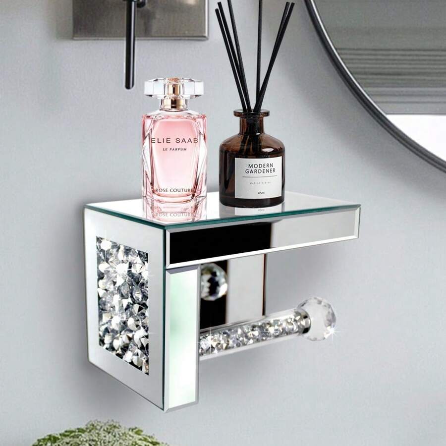 1 Stück moderner, eleganter Toilettenpapierrollenhalter & Handyorganizer aus gemustertem Glas, geeignet für Zuhause und öffentliche Nutzung, Badezimmer-Rollenspender mit Montagelöchern, erfordert Installation, Rückkehr zur Schule